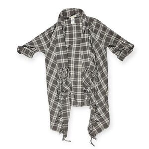 Entro Anthropology Plaid Fringe Cardigan With Tassles‎ Women's Size S